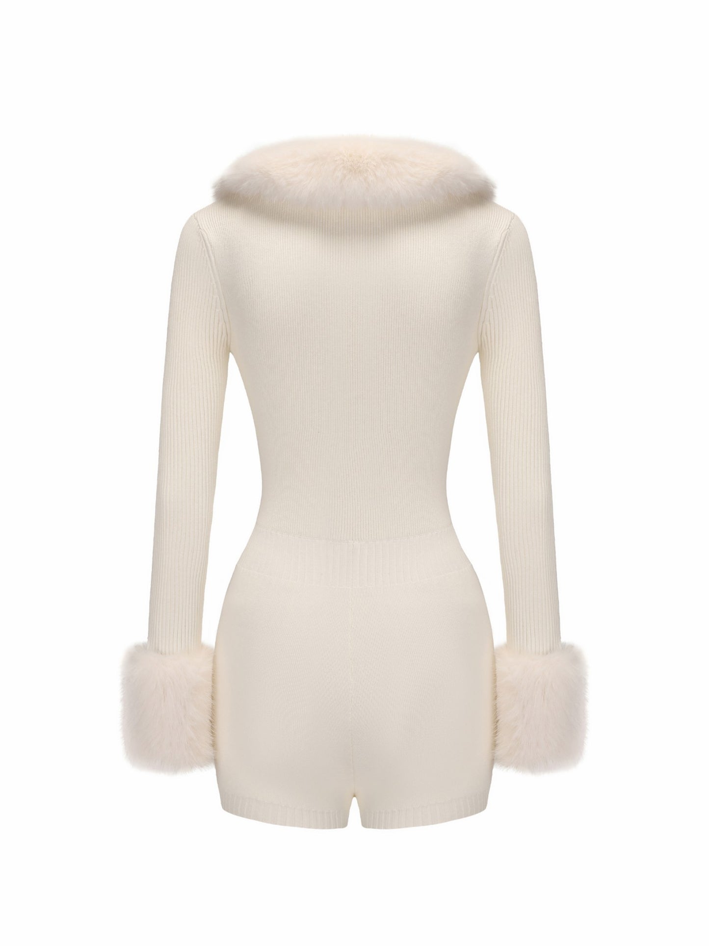 Nana Jacqueline Natalia Fur Jumpsuit: White Jumpsuit for Wedding After-Party White