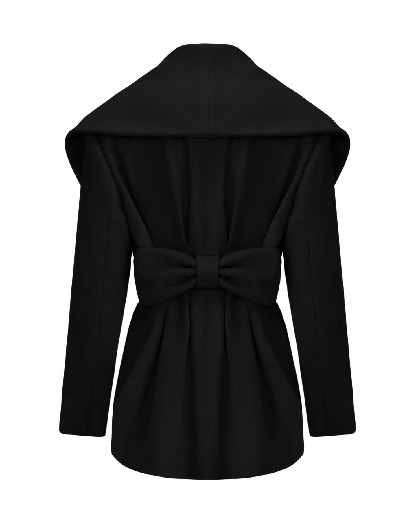 Nana Jacqueline Victoria Bow Coat: Black Wool Coat for Date Night Black