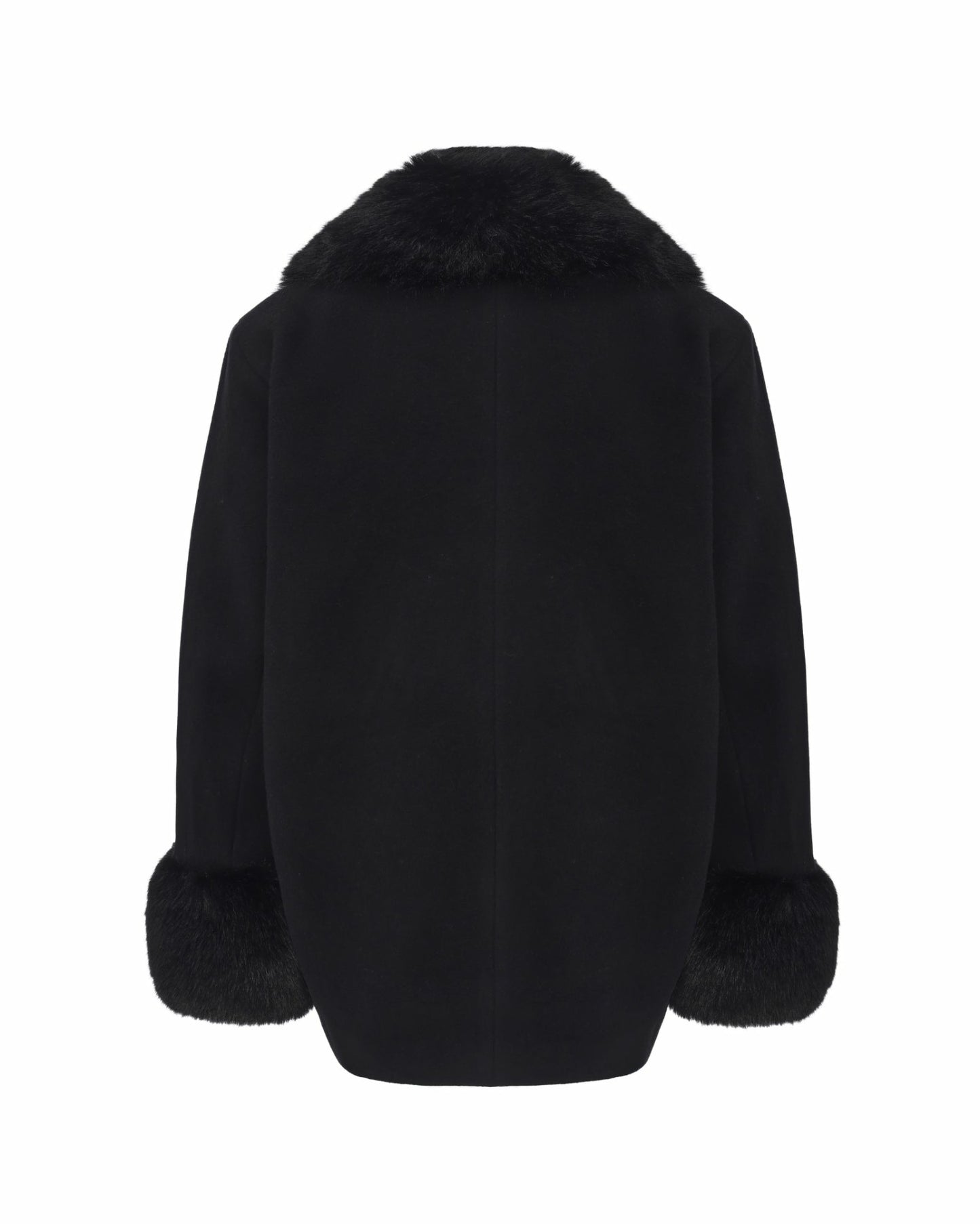 Nana Jacqueline Althea Faux Fur Collar Cocoon Coat: Black Coat for Winter Evening Event Black