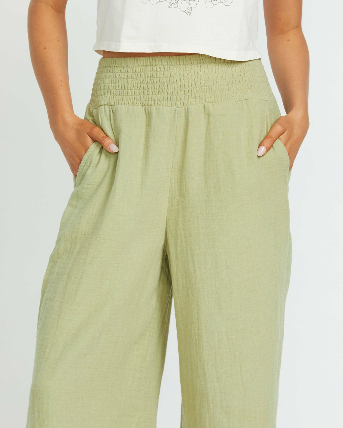 Billabong New Waves Gauze Elastic Waist Pants - Avocado