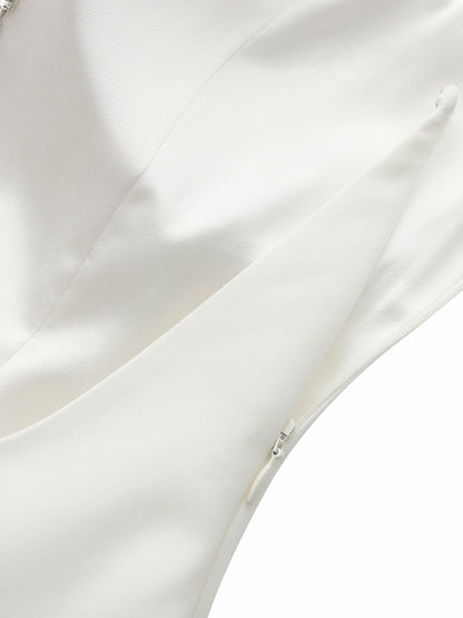 Nana Jacqueline Giana Open-Back Crystal-Chain White Dress White