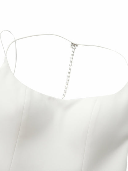 Nana Jacqueline Giana Open-Back Crystal-Chain White Dress White