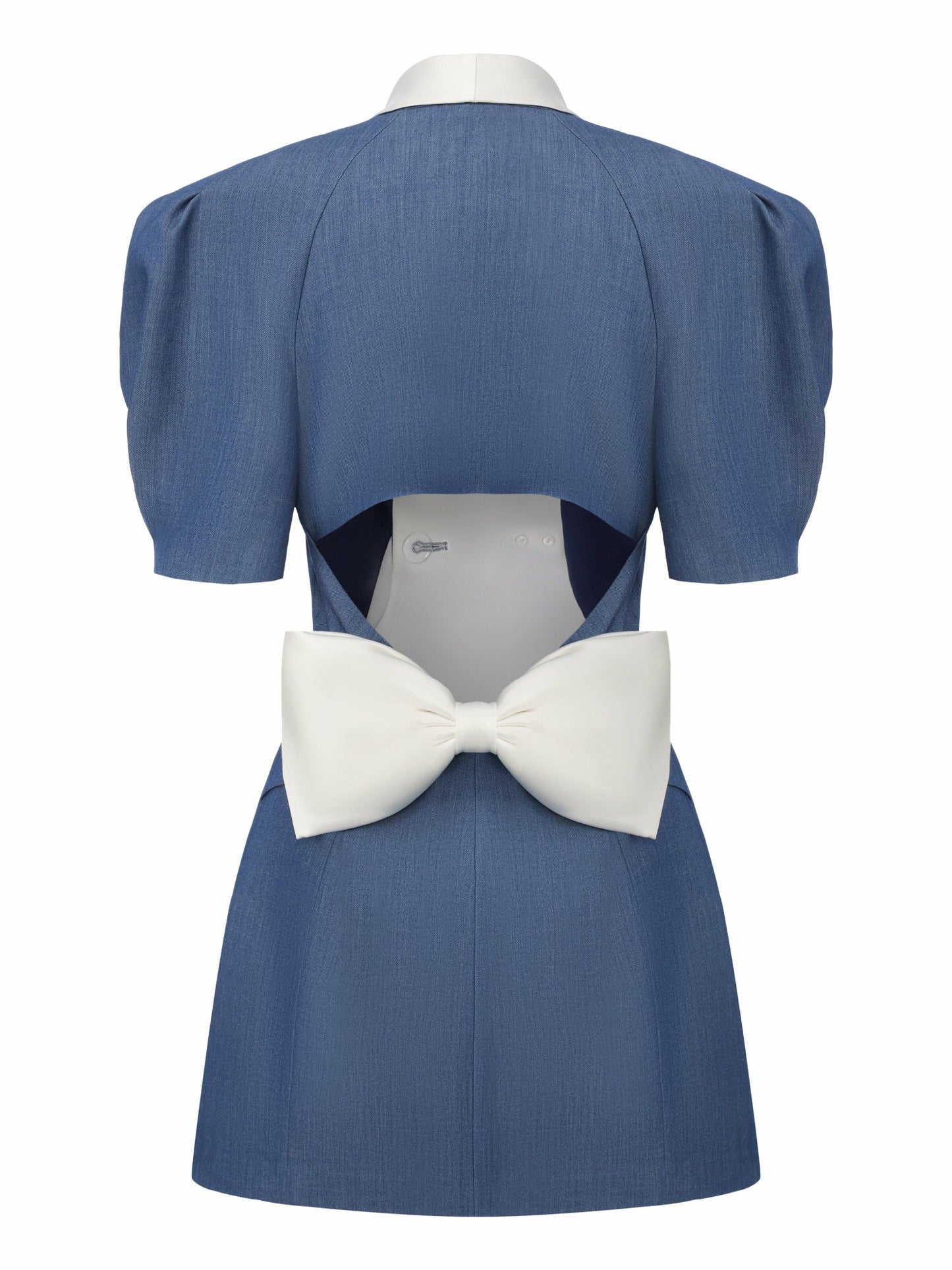 Nana Jacqueline Alia Puff Sleeve Contrast Lapel Blue Dress Blue
