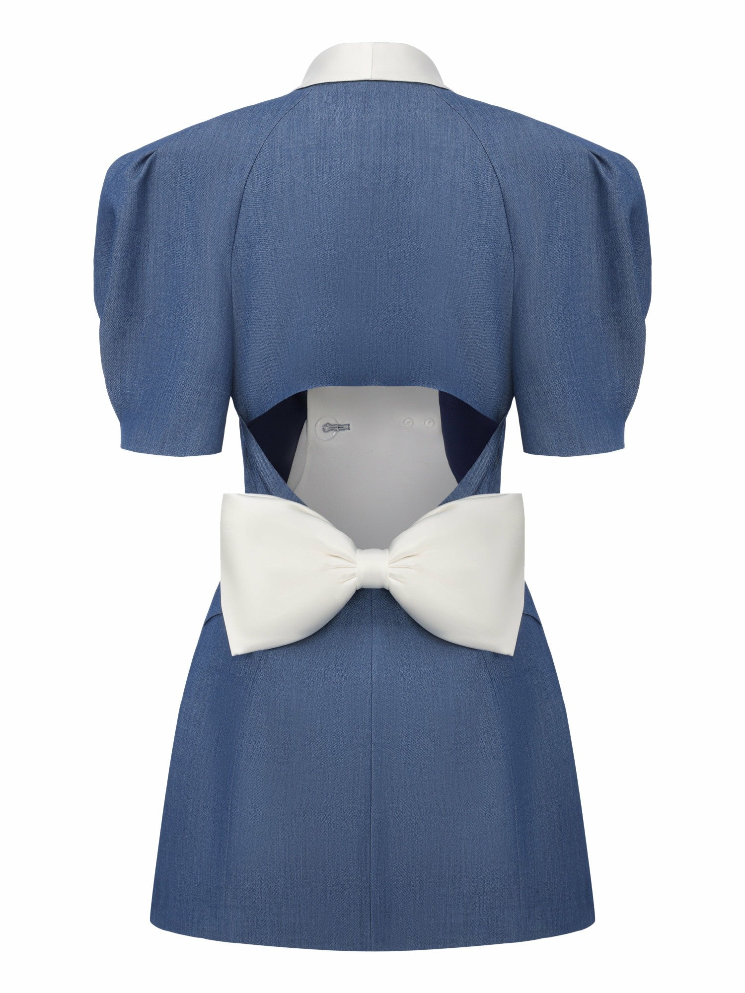 Nana Jacqueline Alia Puff Sleeve Contrast Lapel Blue Dress Blue