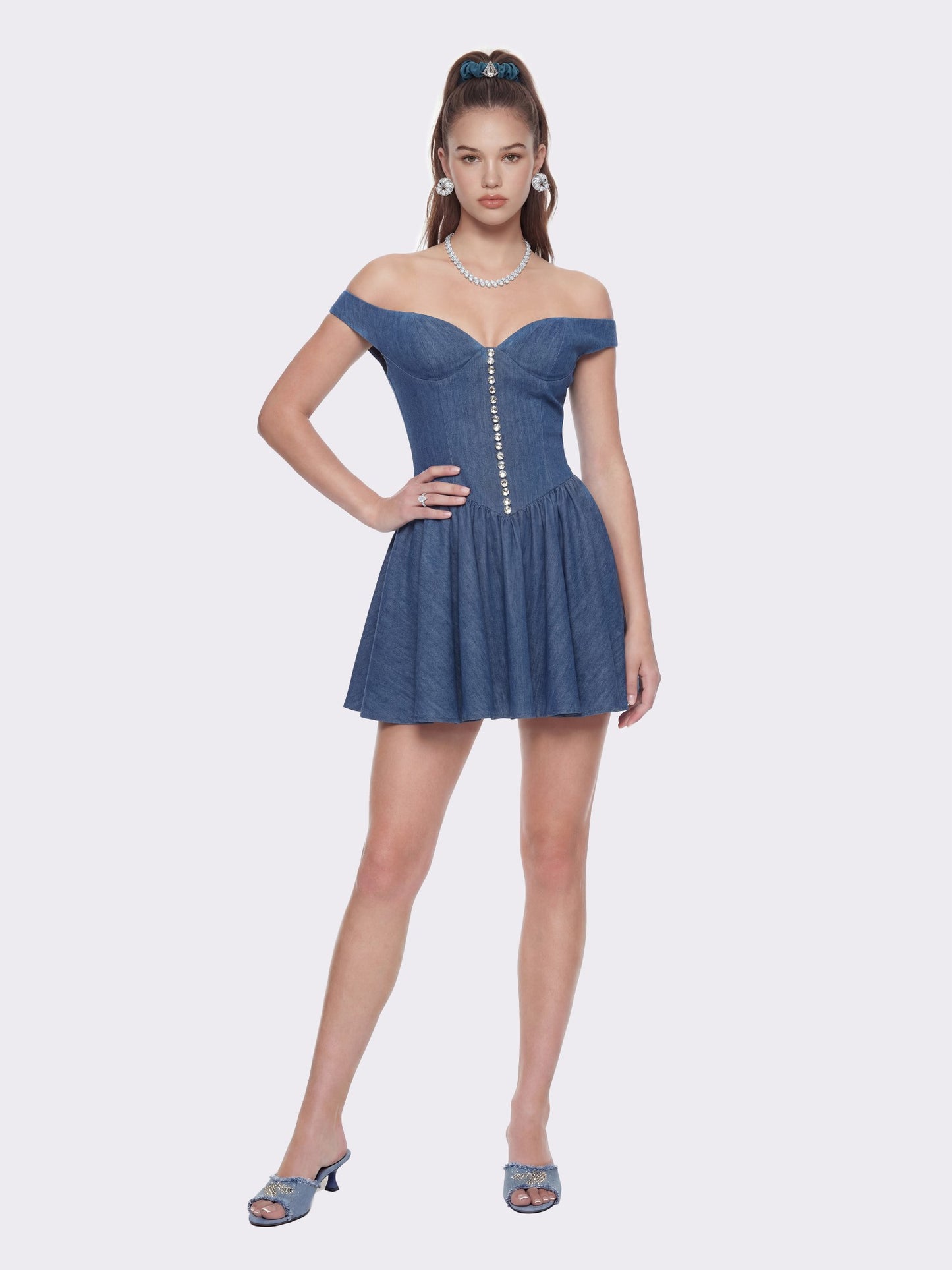 Nana Jacqueline Isabela Crystal Button Blue Dress Blue