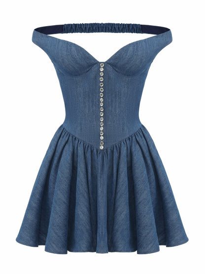 Nana Jacqueline Isabela Crystal Button Blue Dress Blue