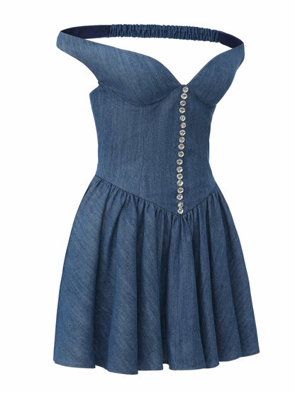 Nana Jacqueline Isabela Crystal Button Blue Dress Blue