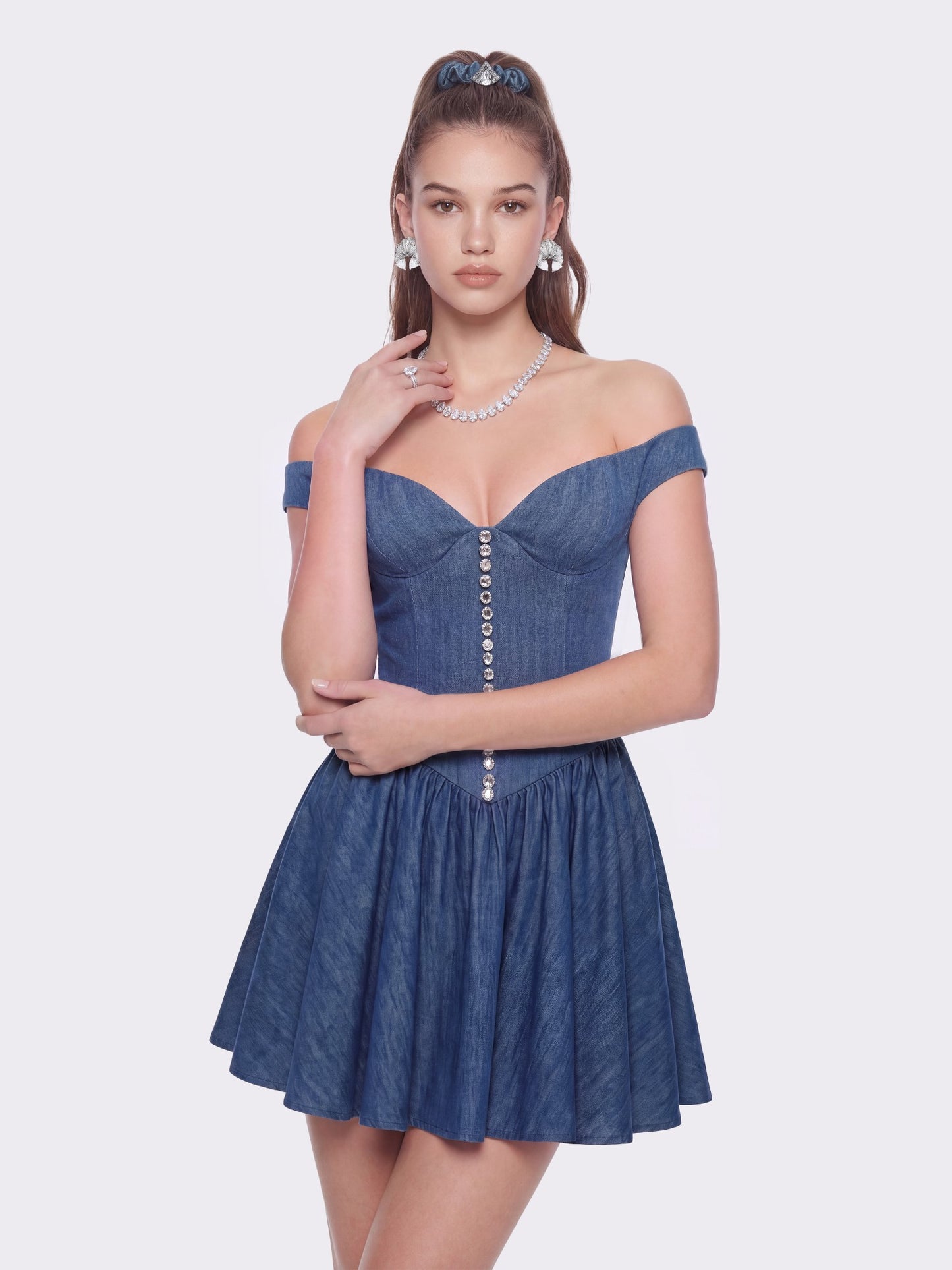 Nana Jacqueline Isabela Crystal Button Blue Dress Blue