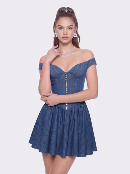Nana Jacqueline Isabela Crystal Button Blue Dress Blue