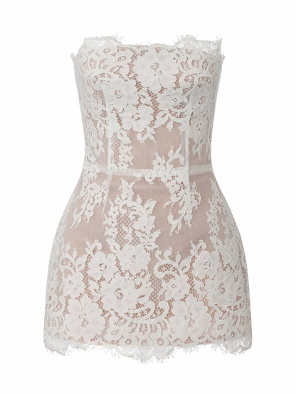 Nana Jacqueline Mara Strapless Lace White Dress White