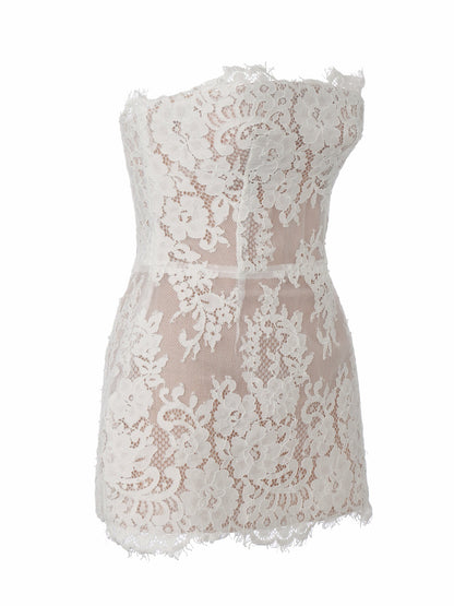 Nana Jacqueline Mara Strapless Lace White Dress White