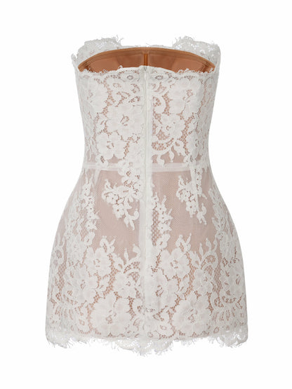 Nana Jacqueline Mara Strapless Lace White Dress White