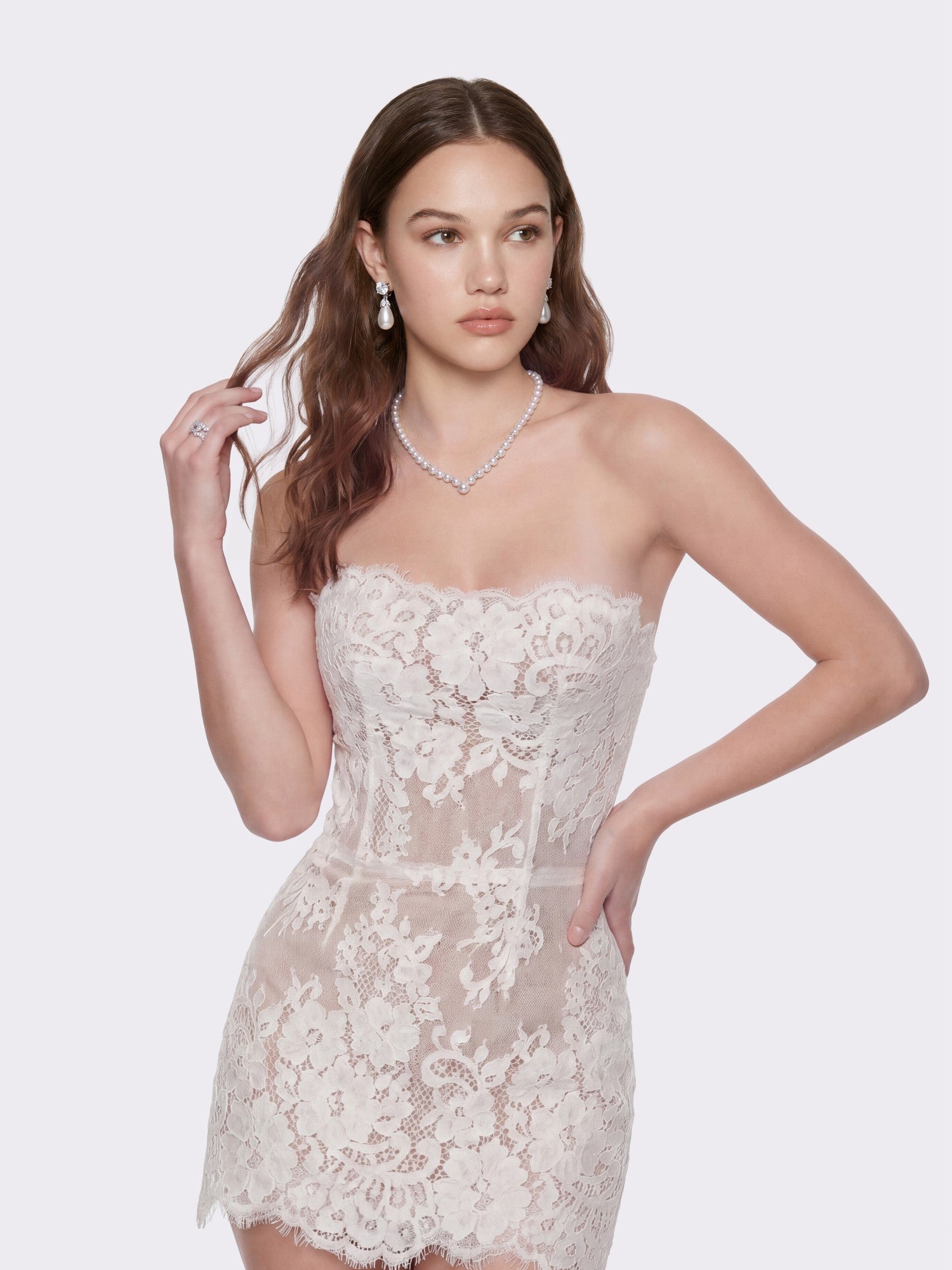 Nana Jacqueline Mara Strapless Lace White Dress White