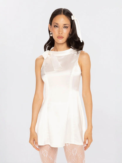 Nana Jacqueline Lila Satin Mini Dress: White Mini Dress for Bridal Shower White