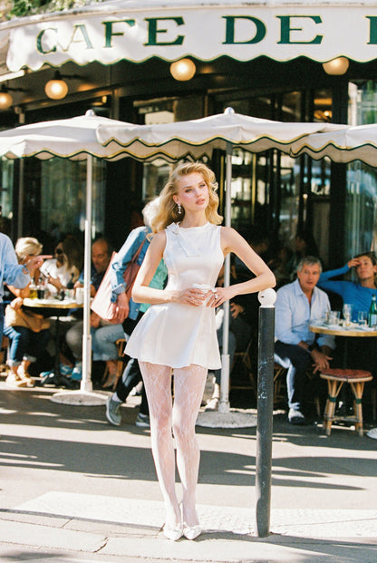 Nana Jacqueline Lila Satin Mini Dress: White Mini Dress for Bridal Shower White