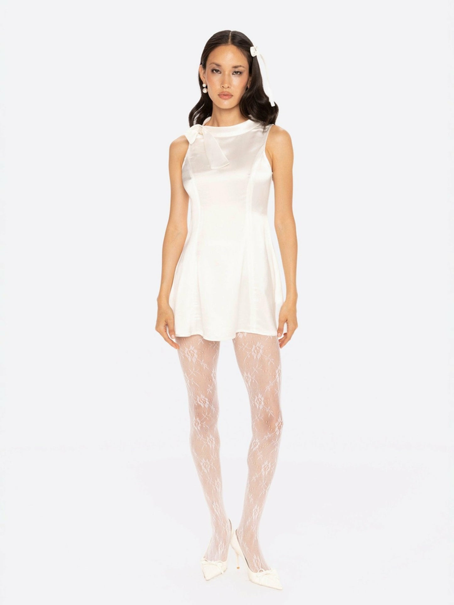 Nana Jacqueline Lila Satin Mini Dress: White Mini Dress for Bridal Shower White