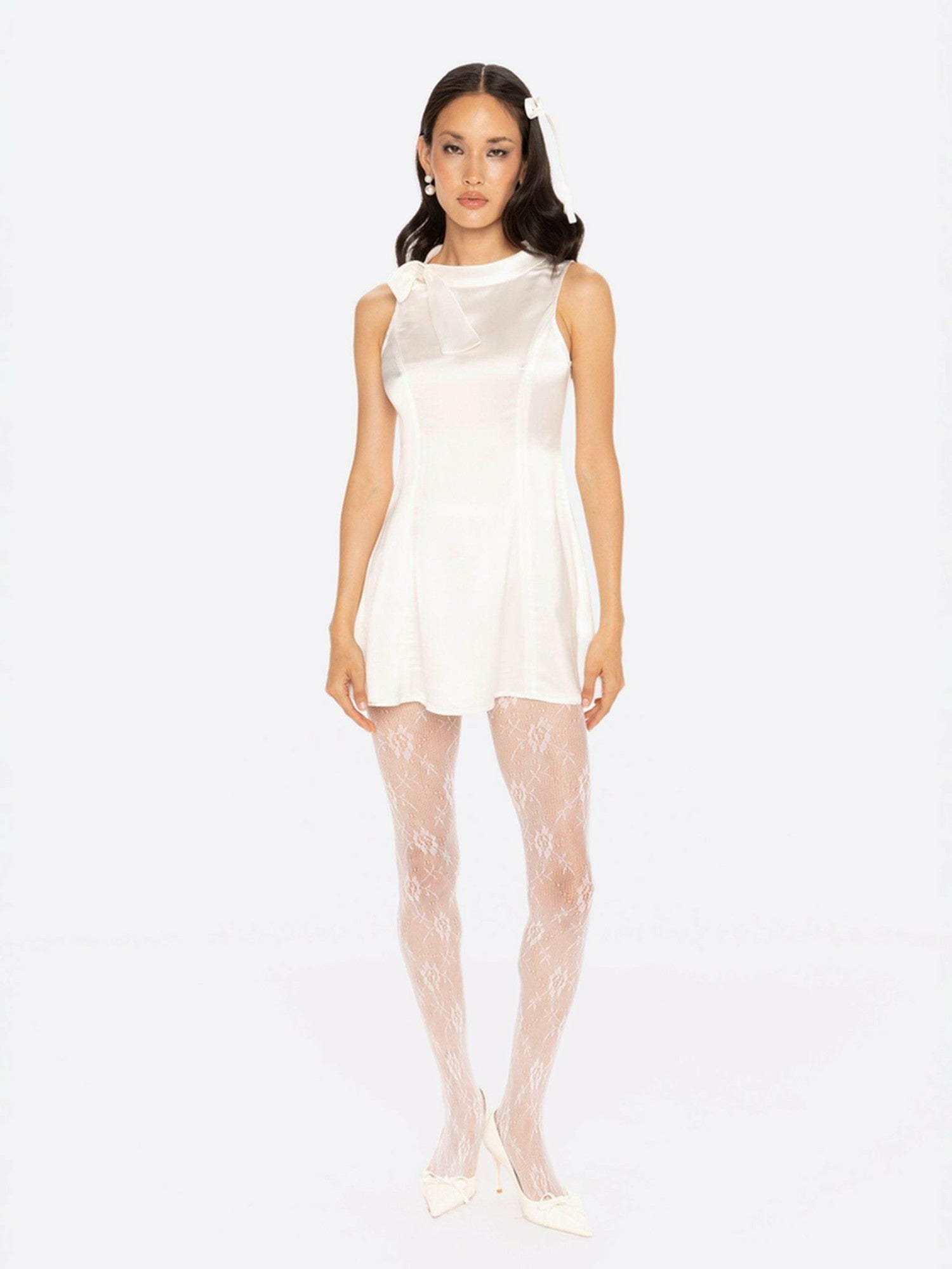 Nana Jacqueline Lila Satin Mini Dress: White Mini Dress for Bridal Shower White