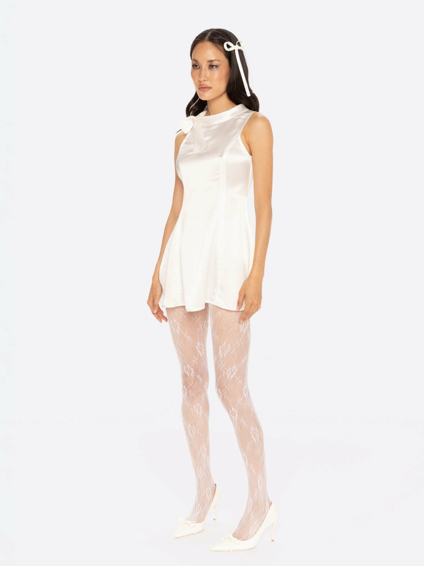 Nana Jacqueline Lila Satin Mini Dress: White Mini Dress for Bridal Shower White