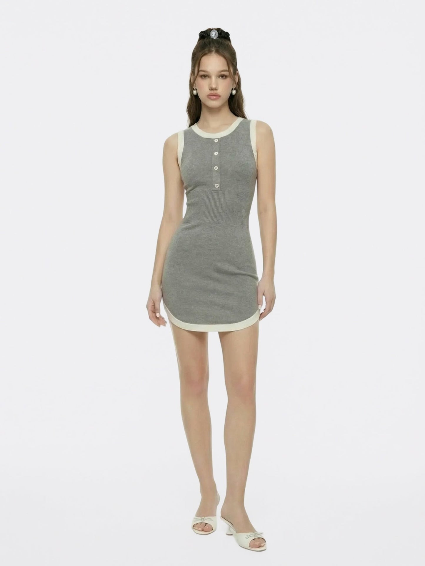Nana Jacqueline Grey Contrast-Trim Knit Mini Dress Grey