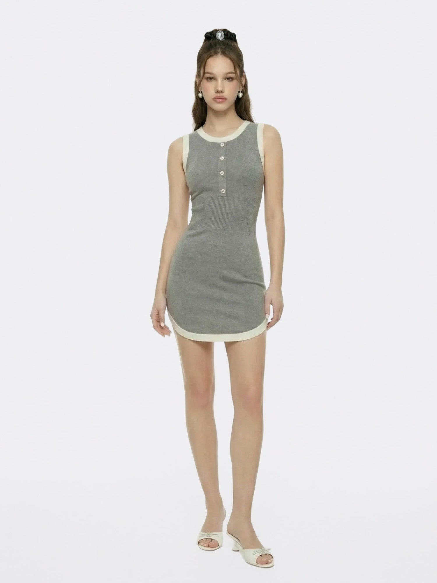 Nana Jacqueline Grey Contrast-Trim Knit Mini Dress Grey