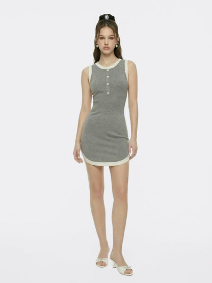 Nana Jacqueline Grey Contrast-Trim Knit Mini Dress Grey