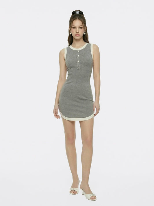 Nana Jacqueline Grey Contrast-Trim Knit Mini Dress Grey