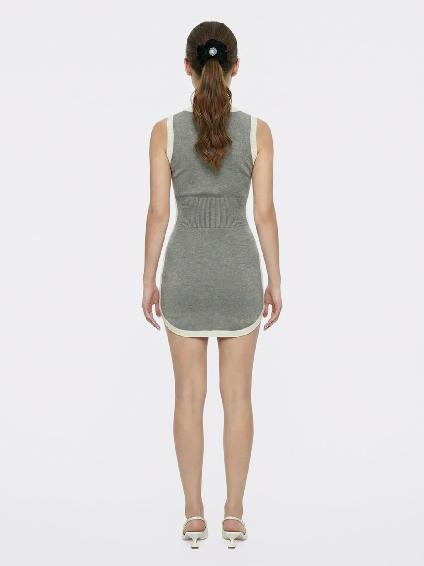 Nana Jacqueline Grey Contrast-Trim Knit Mini Dress Grey