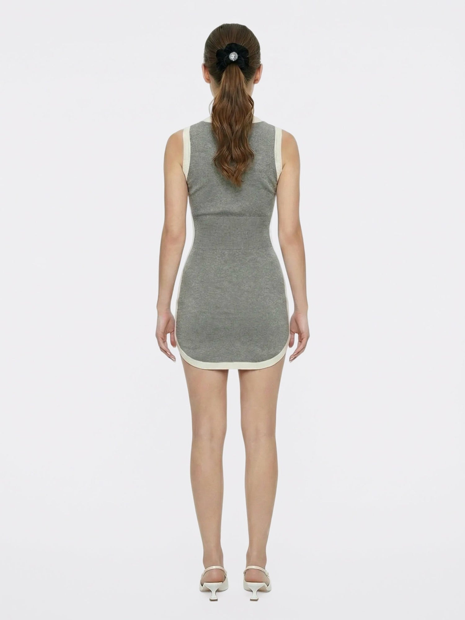Nana Jacqueline Grey Contrast-Trim Knit Mini Dress Grey