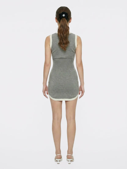 Nana Jacqueline Grey Contrast-Trim Knit Mini Dress Grey