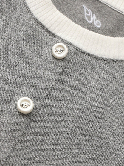 Nana Jacqueline Grey Contrast-Trim Knit Mini Dress Grey