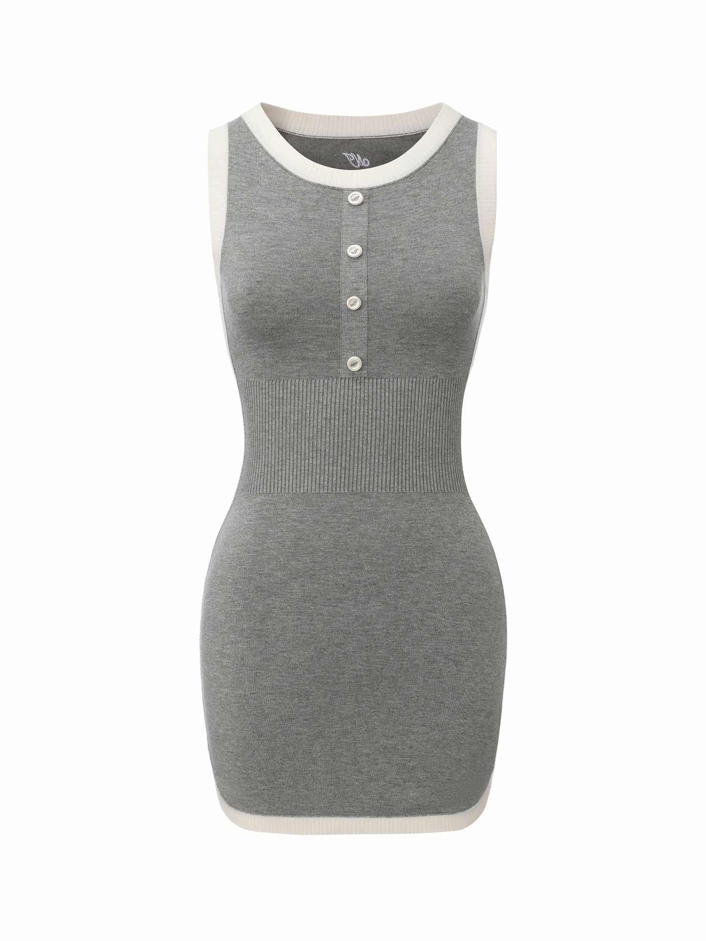 Nana Jacqueline Grey Contrast-Trim Knit Mini Dress Grey