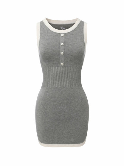 Nana Jacqueline Grey Contrast-Trim Knit Mini Dress Grey