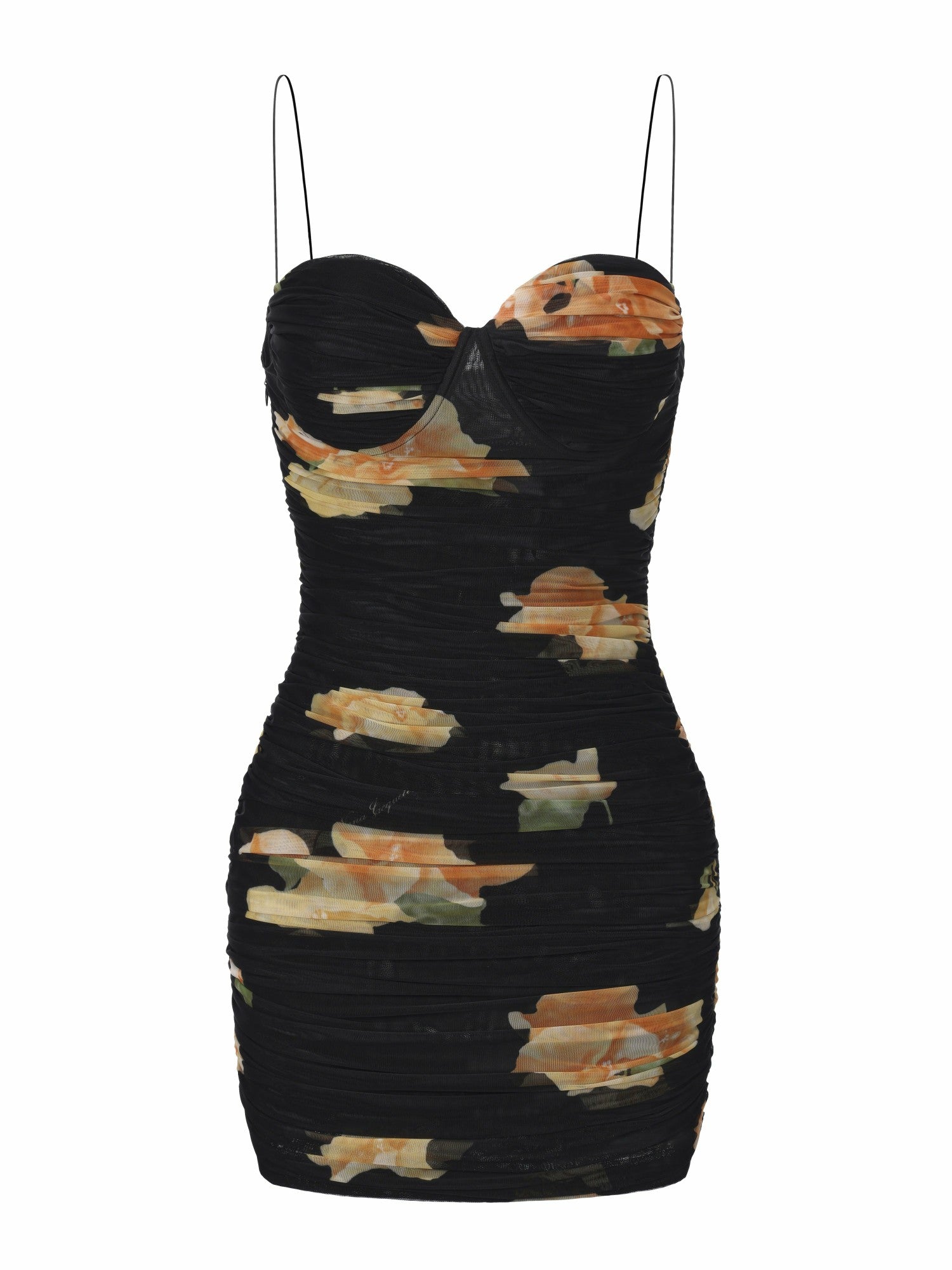 Nana Jacqueline Gia Ruched Mesh Black Floral Dress Black