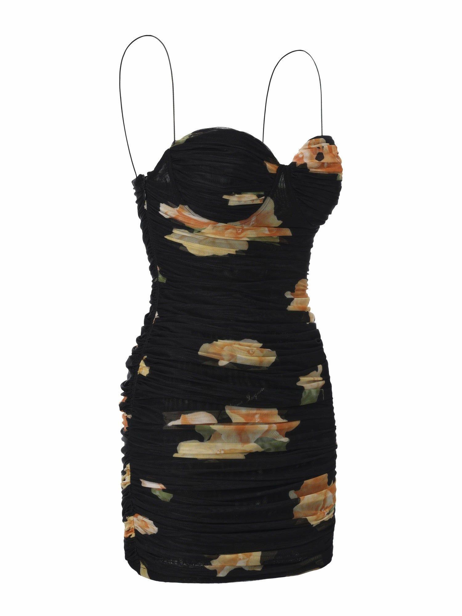 Nana Jacqueline Gia Ruched Mesh Black Floral Dress Black