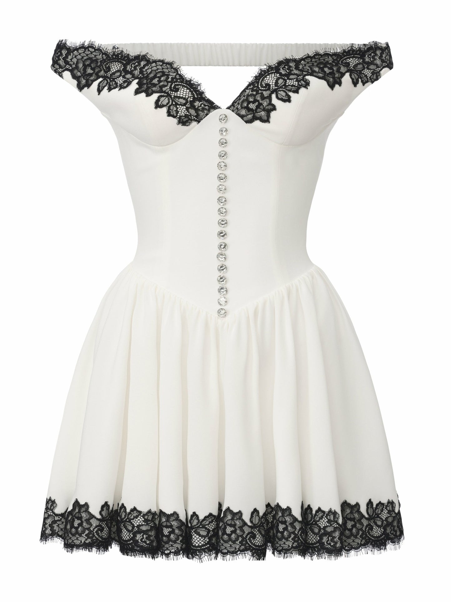 Nana Jacqueline Isabela Lace Trim Off-Shoulder Fitted Mini Dress White