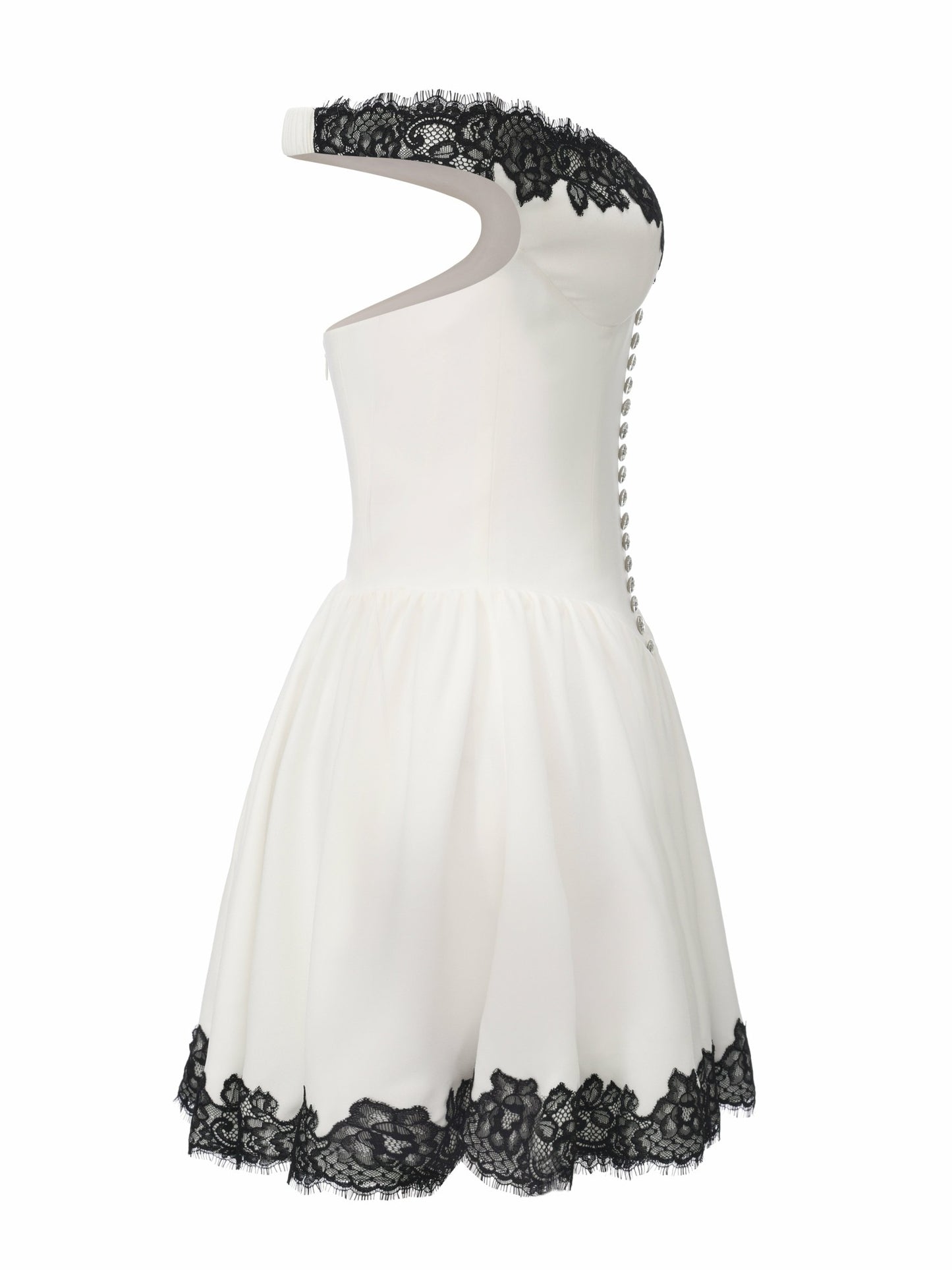 Nana Jacqueline Isabela Lace Trim Off-Shoulder Fitted Mini Dress White