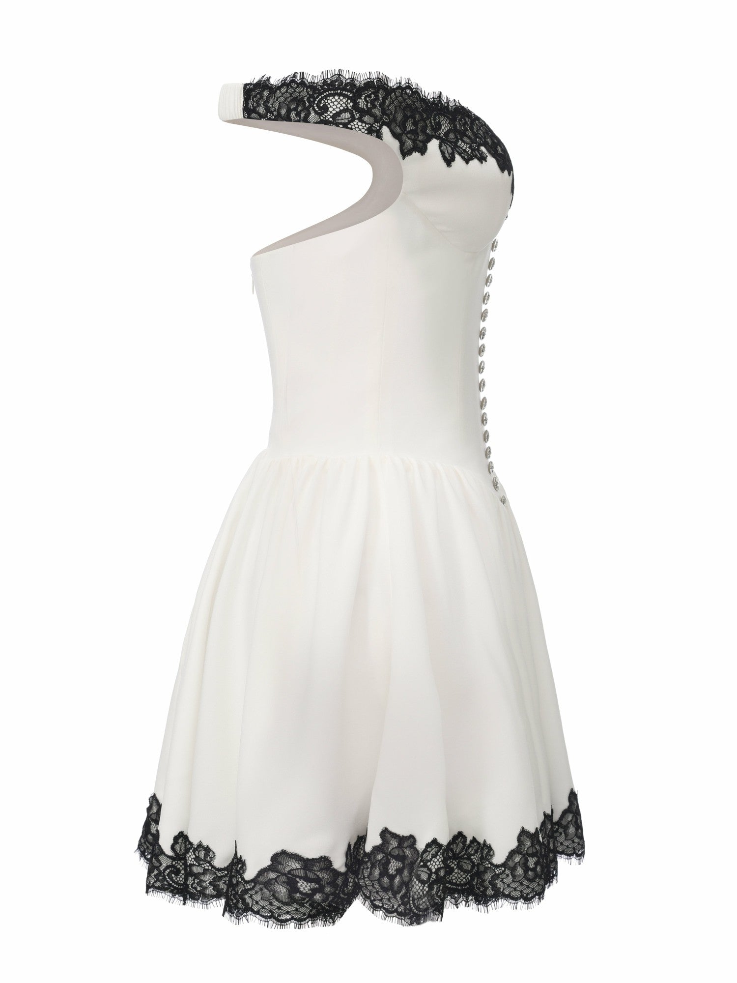 Nana Jacqueline Isabela Lace Trim Off-Shoulder Fitted Mini Dress White