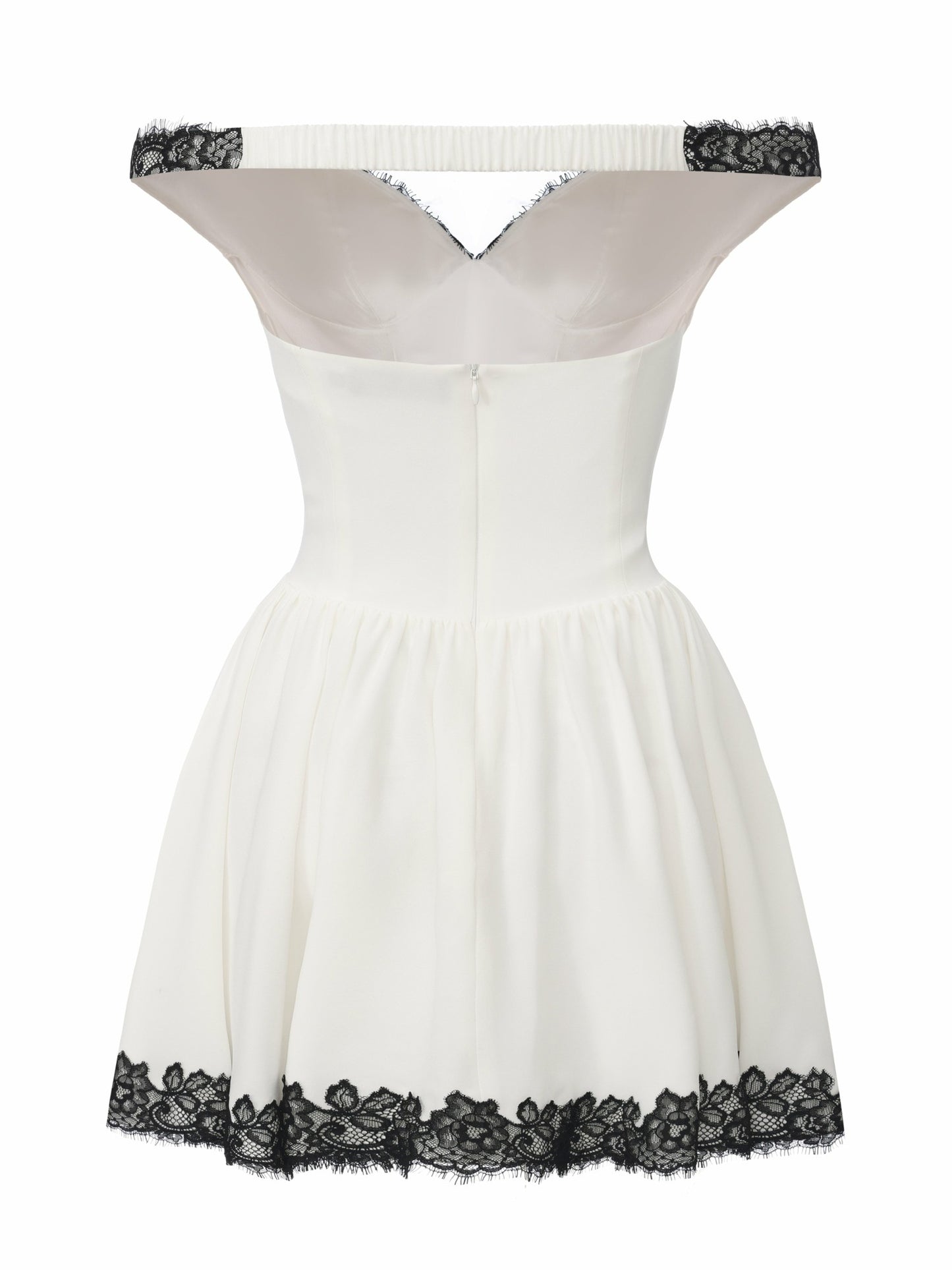 Nana Jacqueline Isabela Lace Trim Off-Shoulder Fitted Mini Dress White