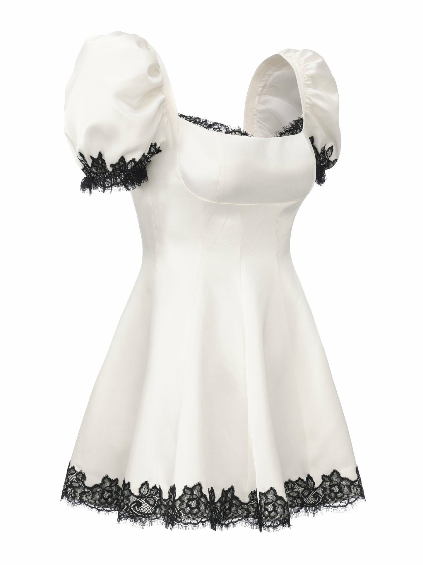 Nana Jacqueline Natalia Puff Sleeve White Satin Mini Dress White