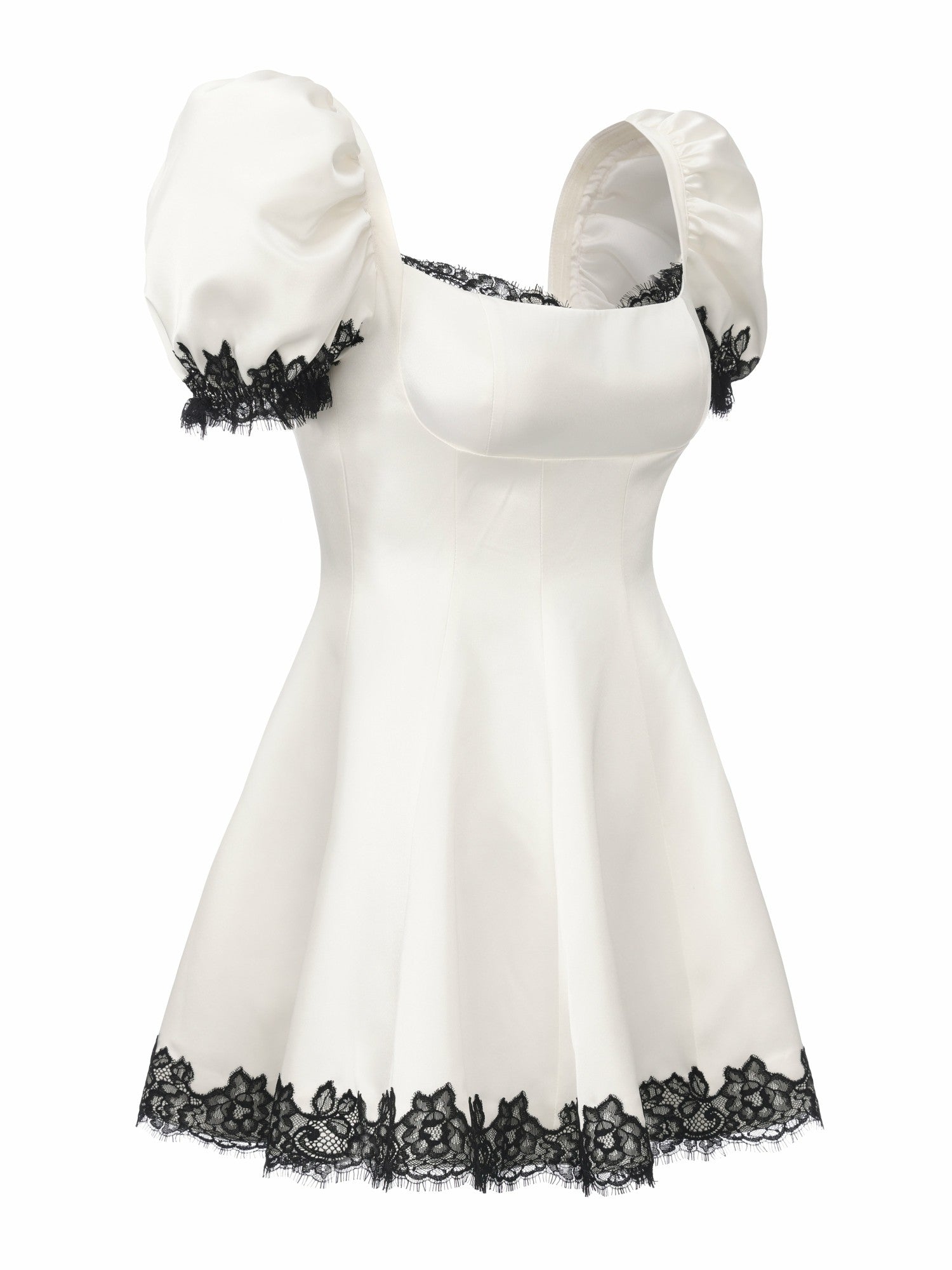 Nana Jacqueline Natalia Puff Sleeve White Satin Mini Dress White