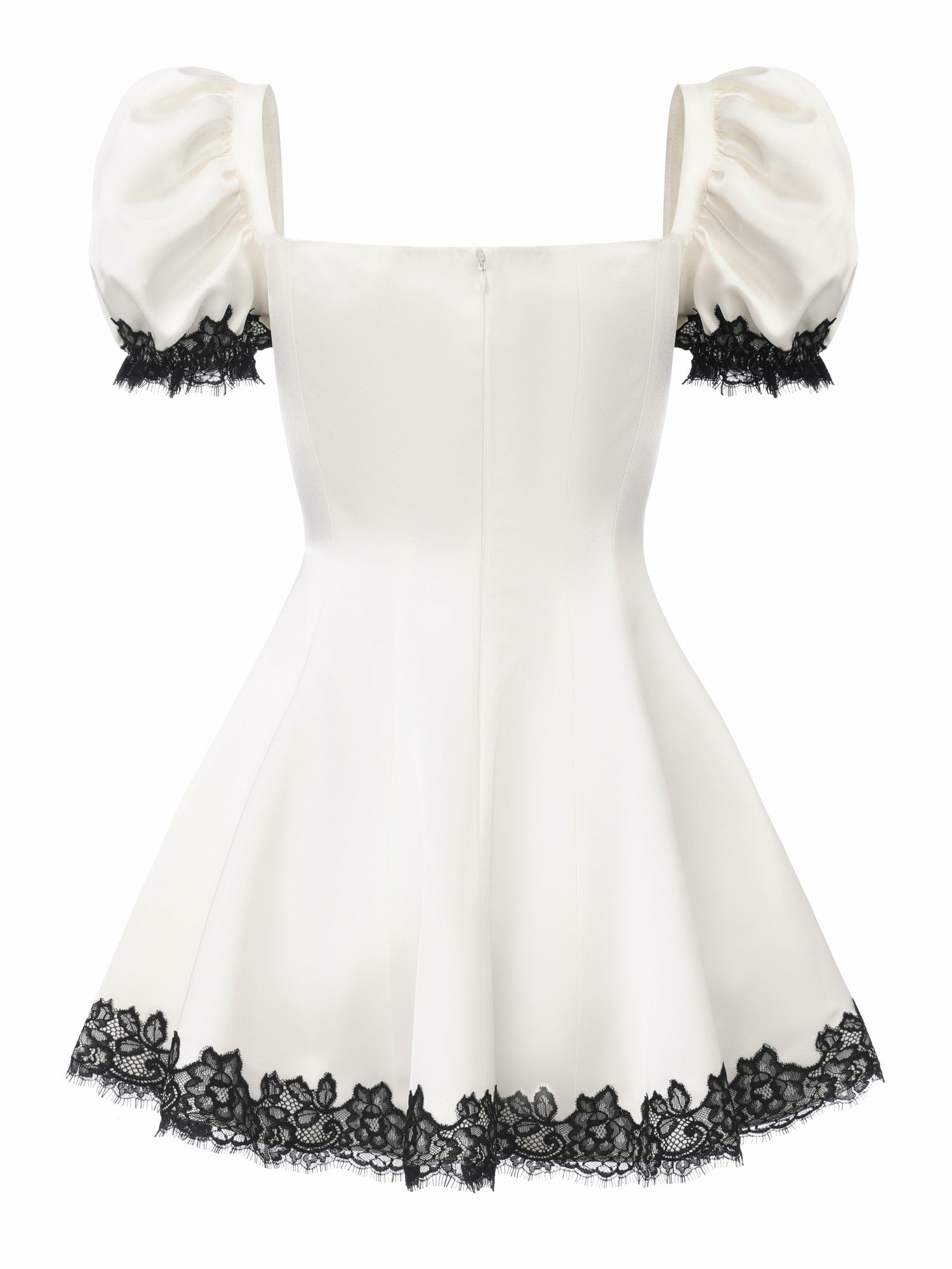 Nana Jacqueline Natalia Puff Sleeve White Satin Mini Dress White
