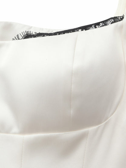 Nana Jacqueline Natalia Puff Sleeve White Satin Mini Dress White