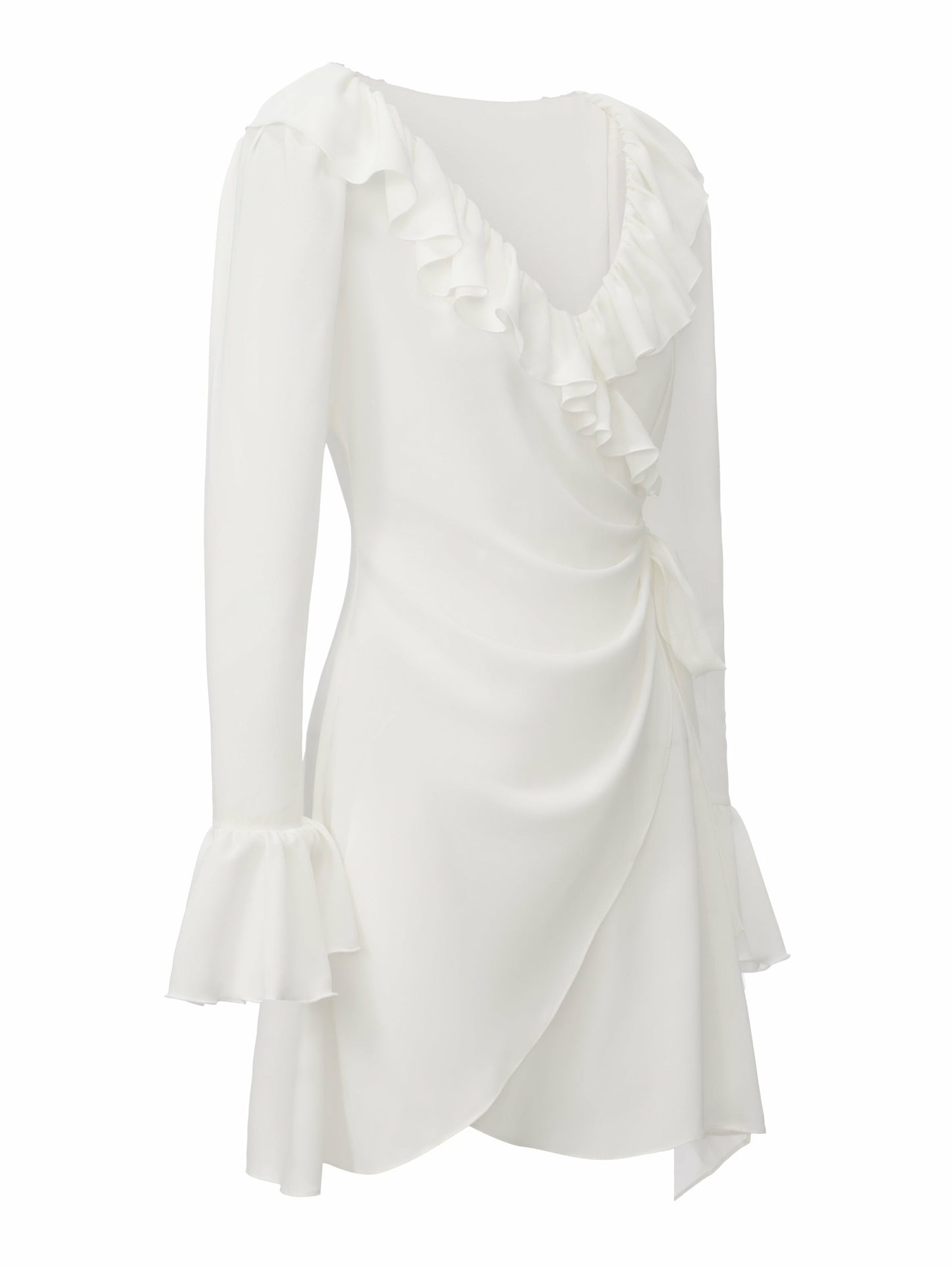 Nana Jacqueline Charlotte V-Neck Ruffle White Dress White