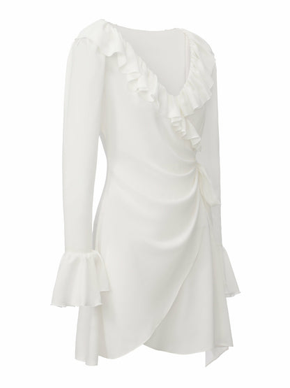 Nana Jacqueline Charlotte V-Neck Ruffle White Dress White
