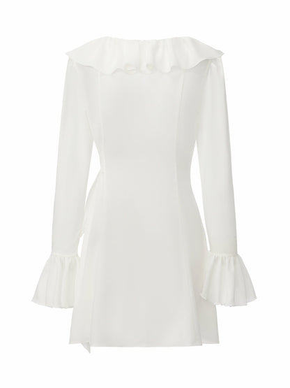 Nana Jacqueline Charlotte V-Neck Ruffle White Dress White