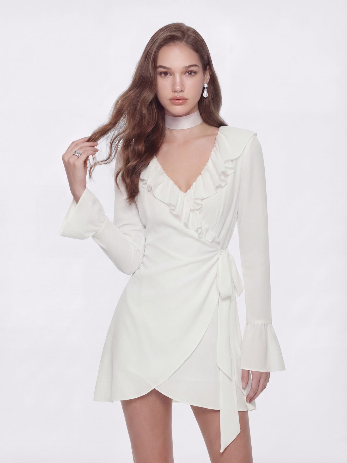Nana Jacqueline Charlotte V-Neck Ruffle White Dress White