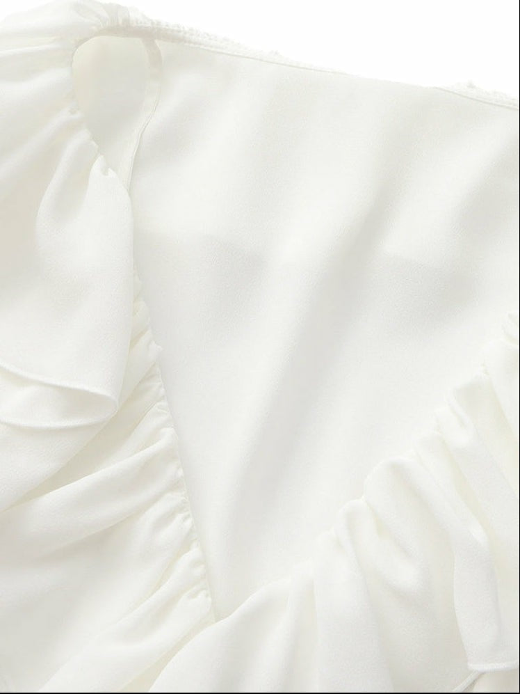 Nana Jacqueline Charlotte V-Neck Ruffle White Dress White