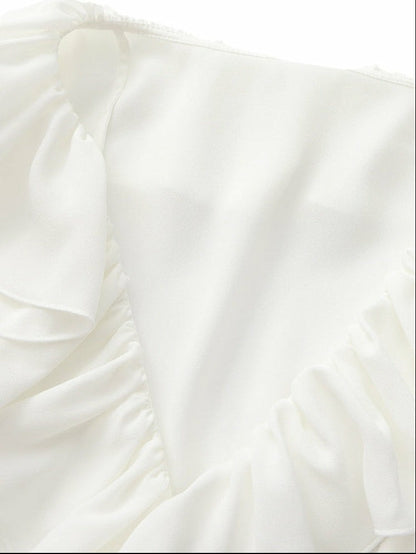 Nana Jacqueline Charlotte V-Neck Ruffle White Dress White