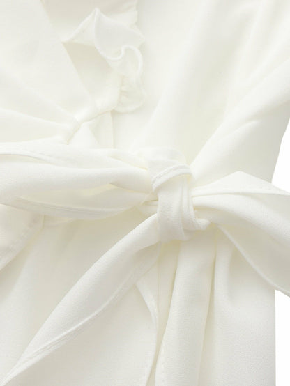 Nana Jacqueline Charlotte V-Neck Ruffle White Dress White