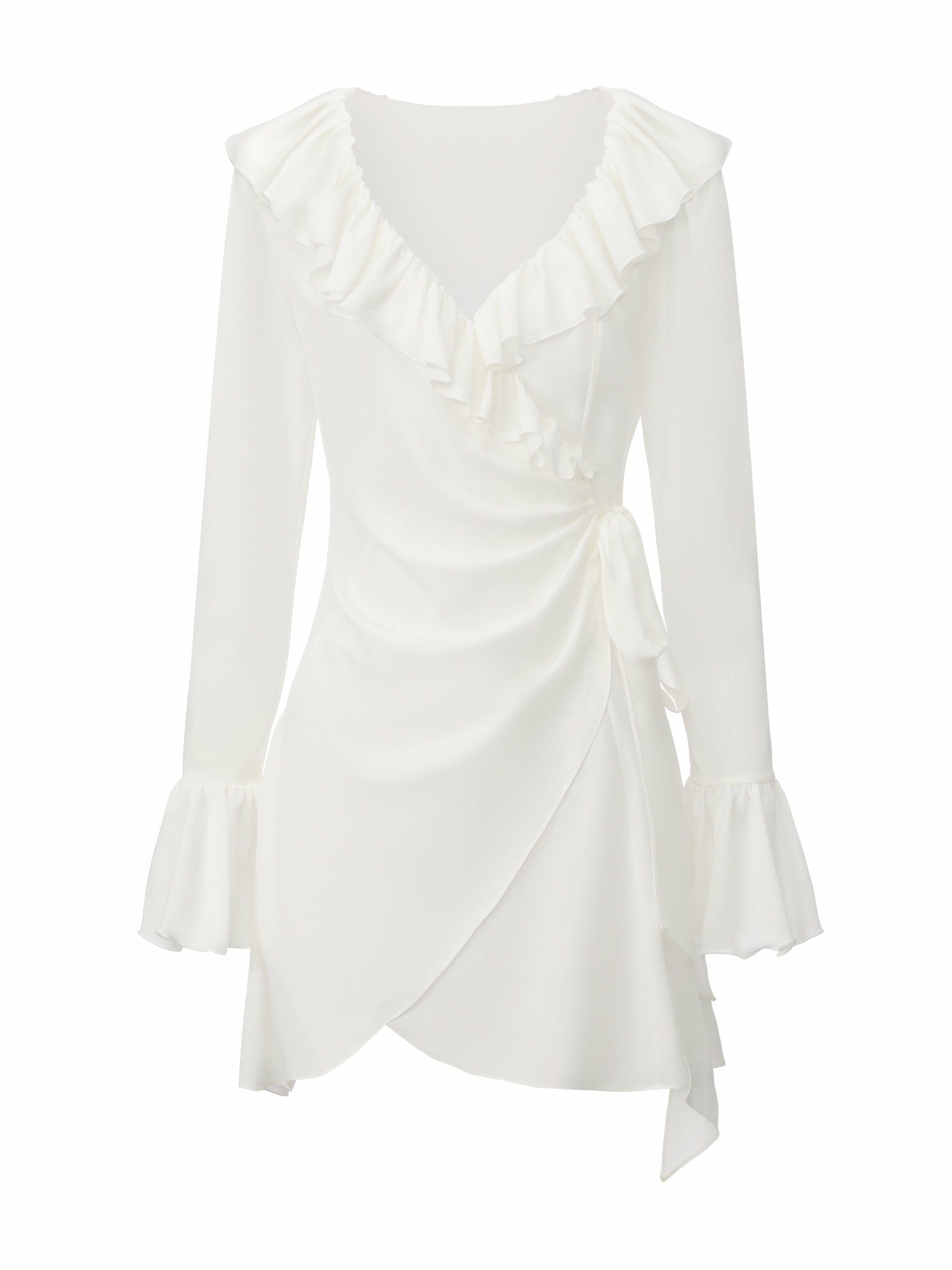 Nana Jacqueline Charlotte V-Neck Ruffle White Dress White